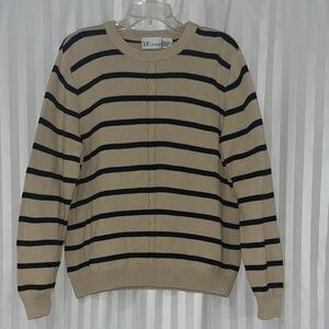 TOG Shop Striped Beige and Black Sweater w/Center Cable Knit Detail